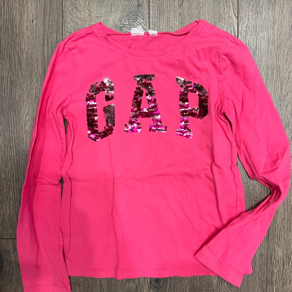 GAP Kids Bright Pink Sequin Logo Long Sleeve Tee